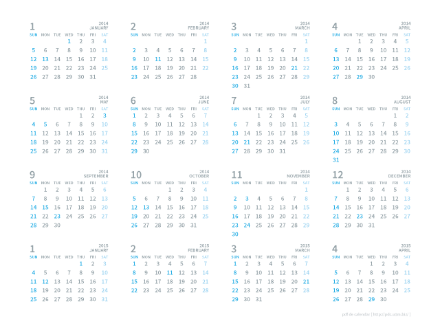 14063 2014年カレンダー 16ヶ月 A4 Pdf De Calendar